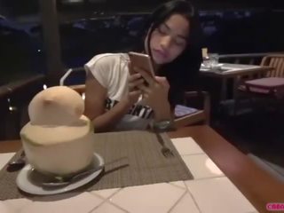 Dinner and creampie for Asian young lady